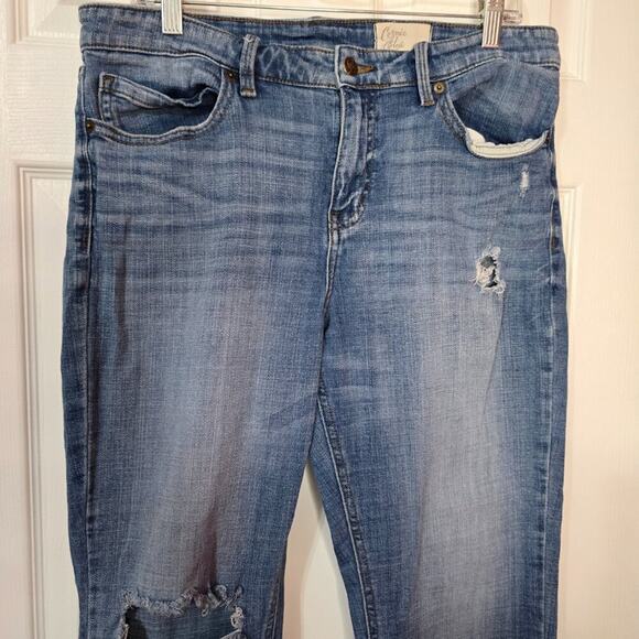 Cosmic Blue Love Mid Rise Skinny Distressed Jeans Y2K Size 32 - Picture 8 of 9